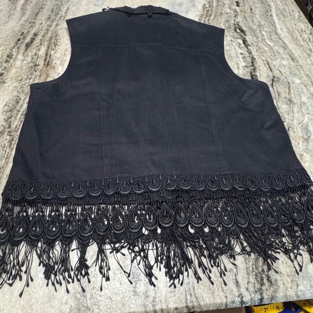 St. Joanne Lace Embroidered  Vest Womens XL Black Fringe Sleeveless Button Down - Picture 5 of 7